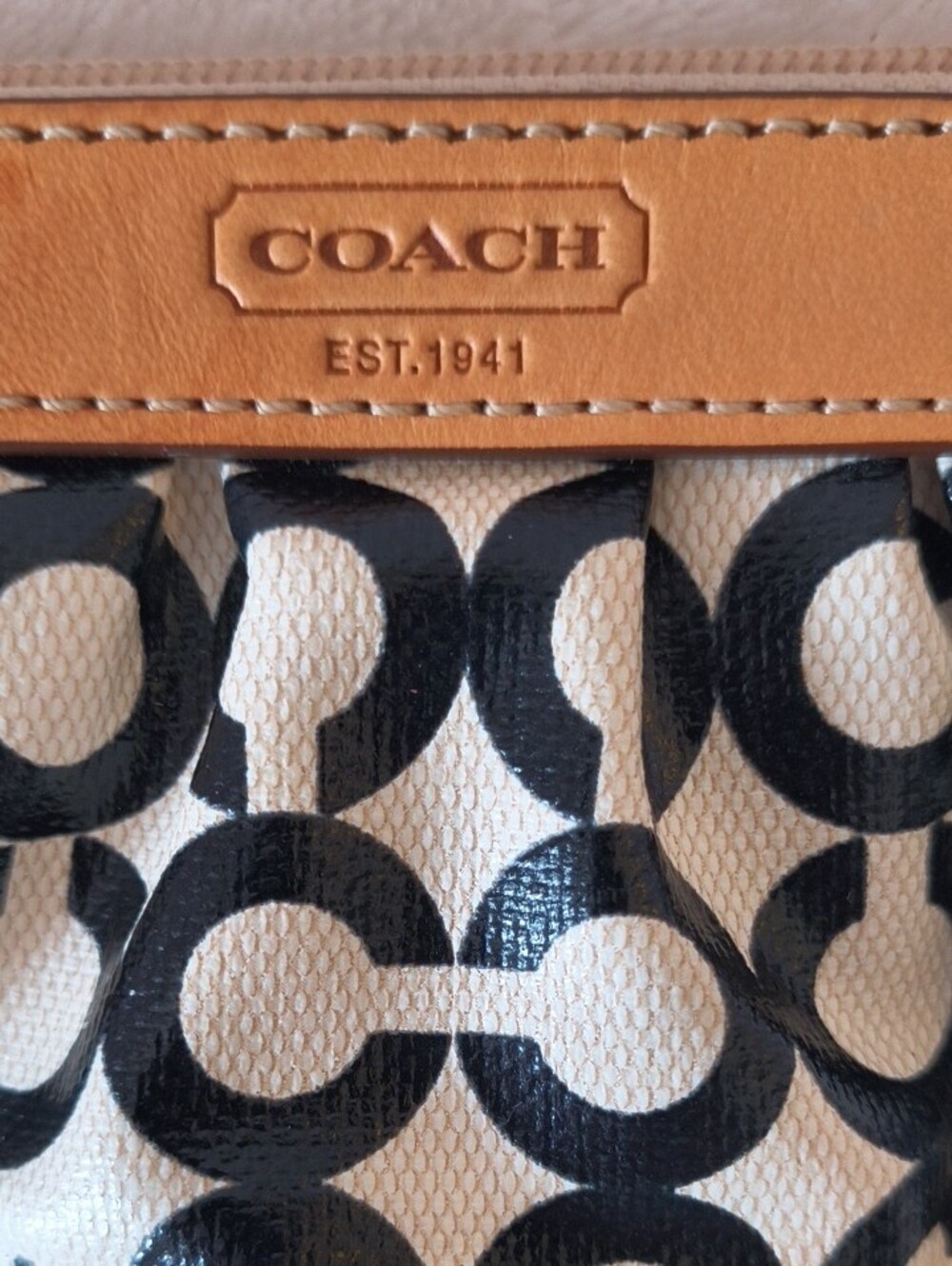 Coach Black and Tan Signature C Wristlet - Picture 2 of 5